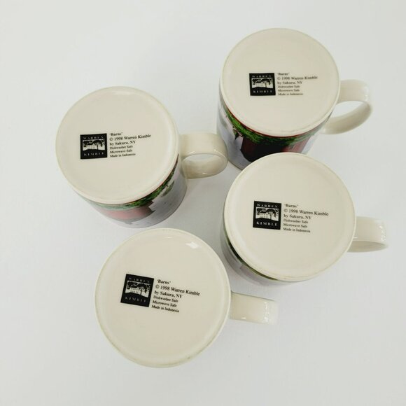 Sakura Warren Kimble Barns Coffee Mug Set of 4 Folk Art Countryside Farm c.1998 - Picture 9 of 9